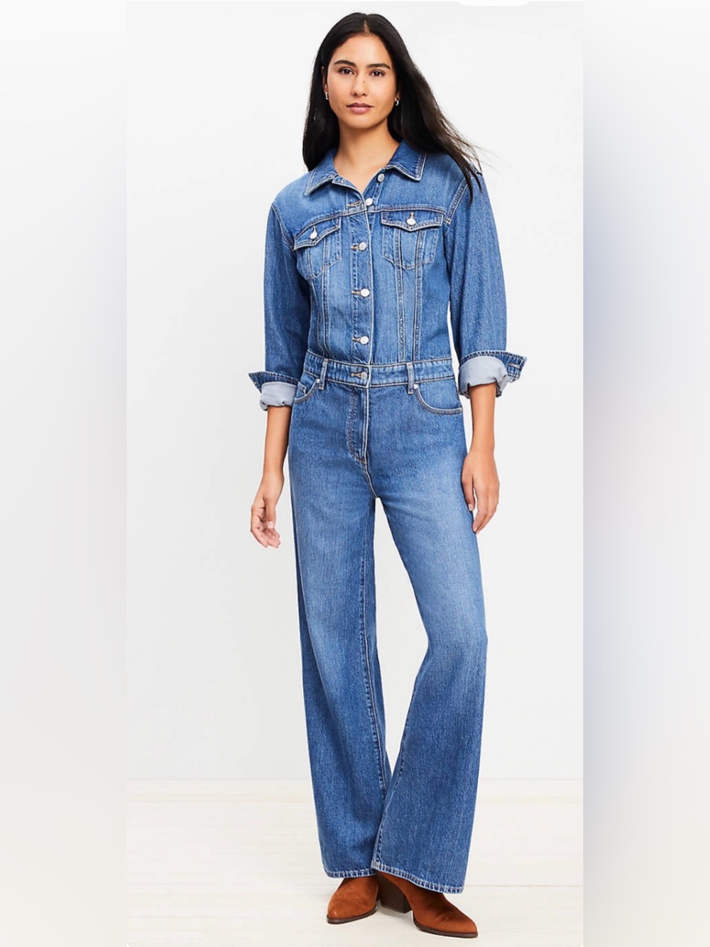 LOFT Women's Blue Denim Jumpsuit Overalls